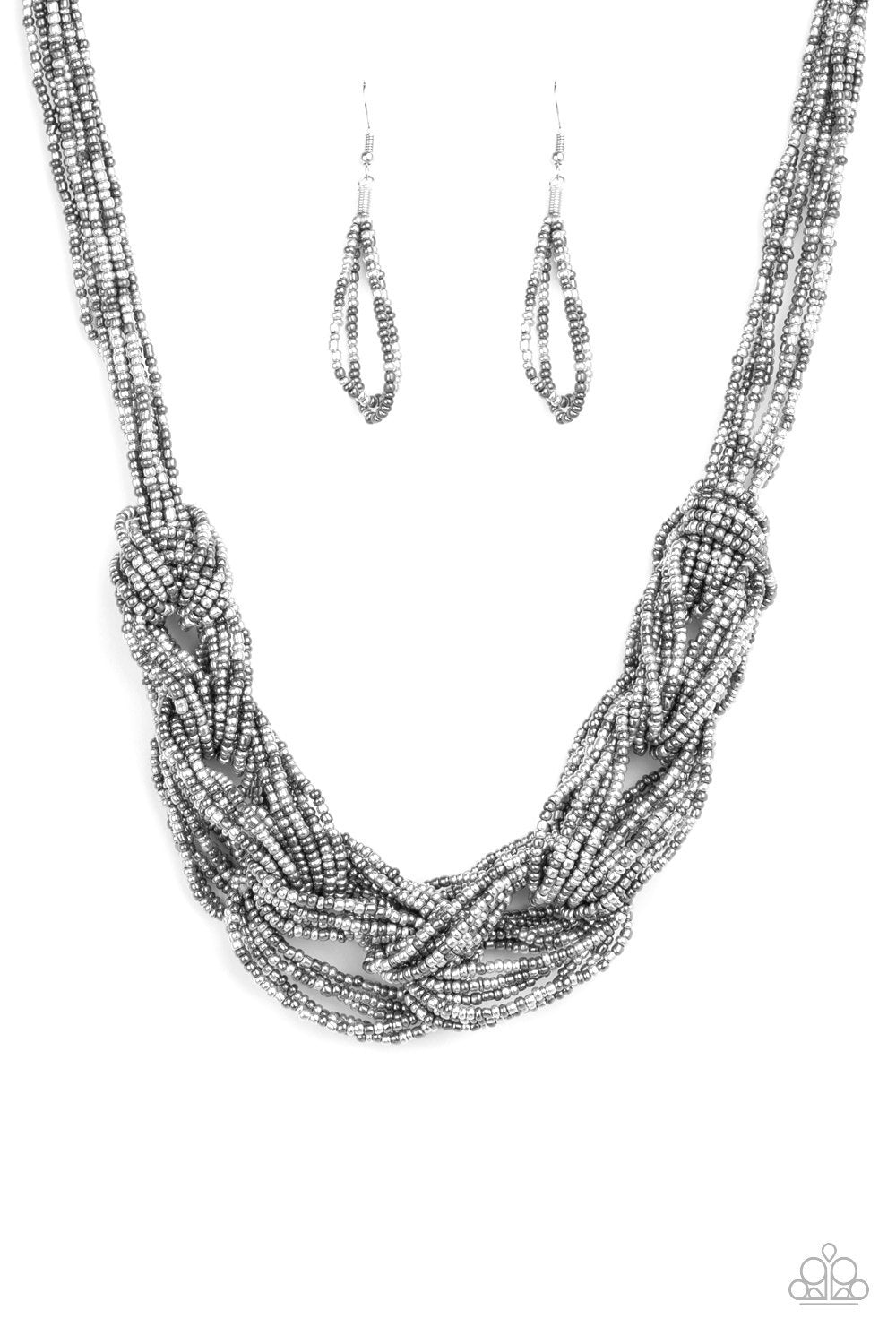 City Catwalk Silver and Gunmetal Seed Bead Necklace - Paparazzi Accessories- lightbox - CarasShop.com - Paparazzi Jewelry by Cara Jewels