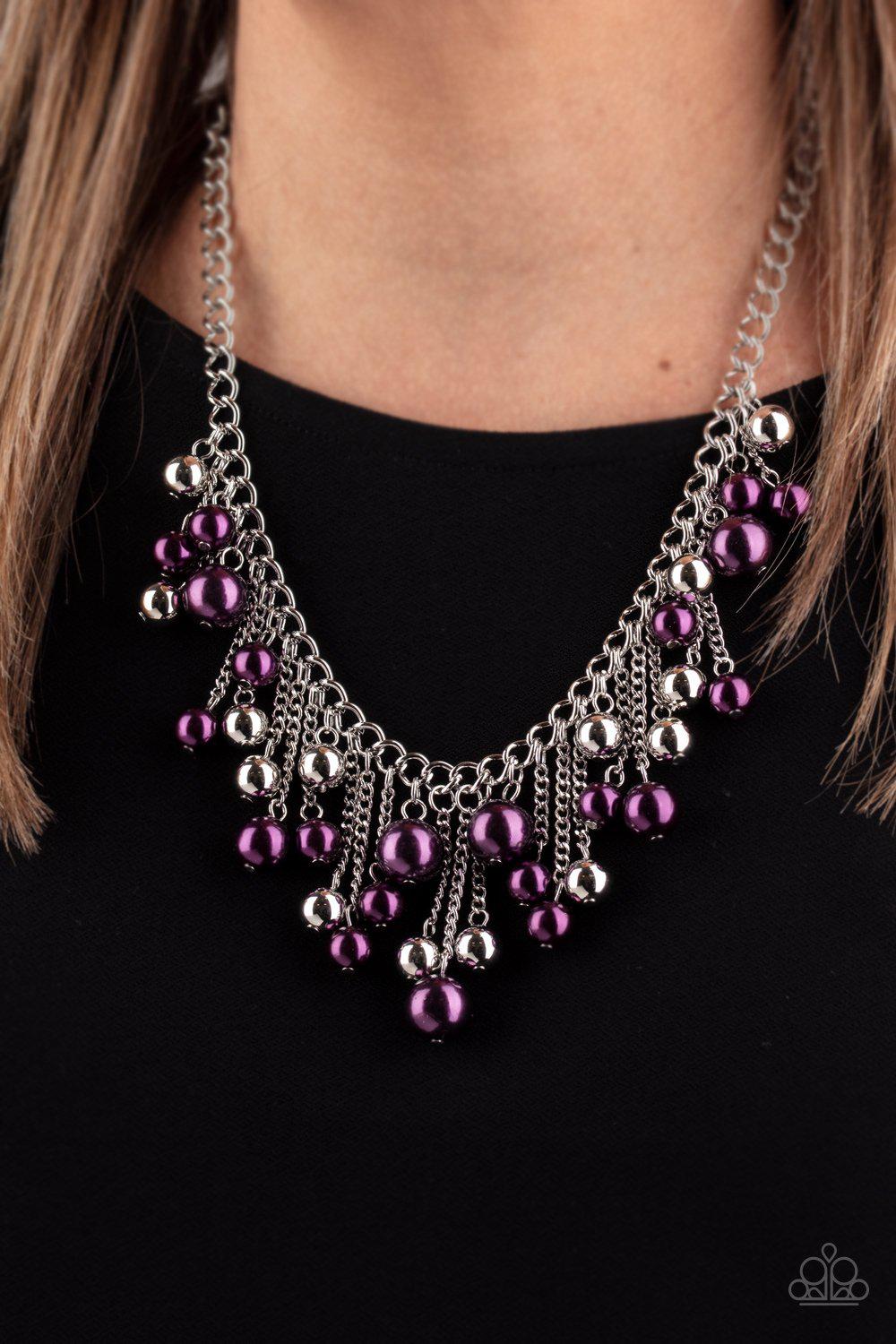 City Celebrity Purple and Silver Necklace - Paparazzi Accessories- on model - CarasShop.com - Paparazzi Jewelry by Cara Jewels
