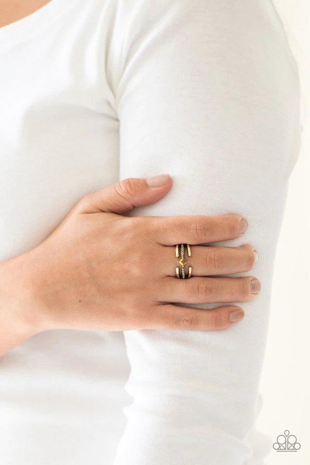 City Center Brass Ring - Paparazzi Accessories- on model - CarasShop.com - Paparazzi Jewelry by Cara Jewels