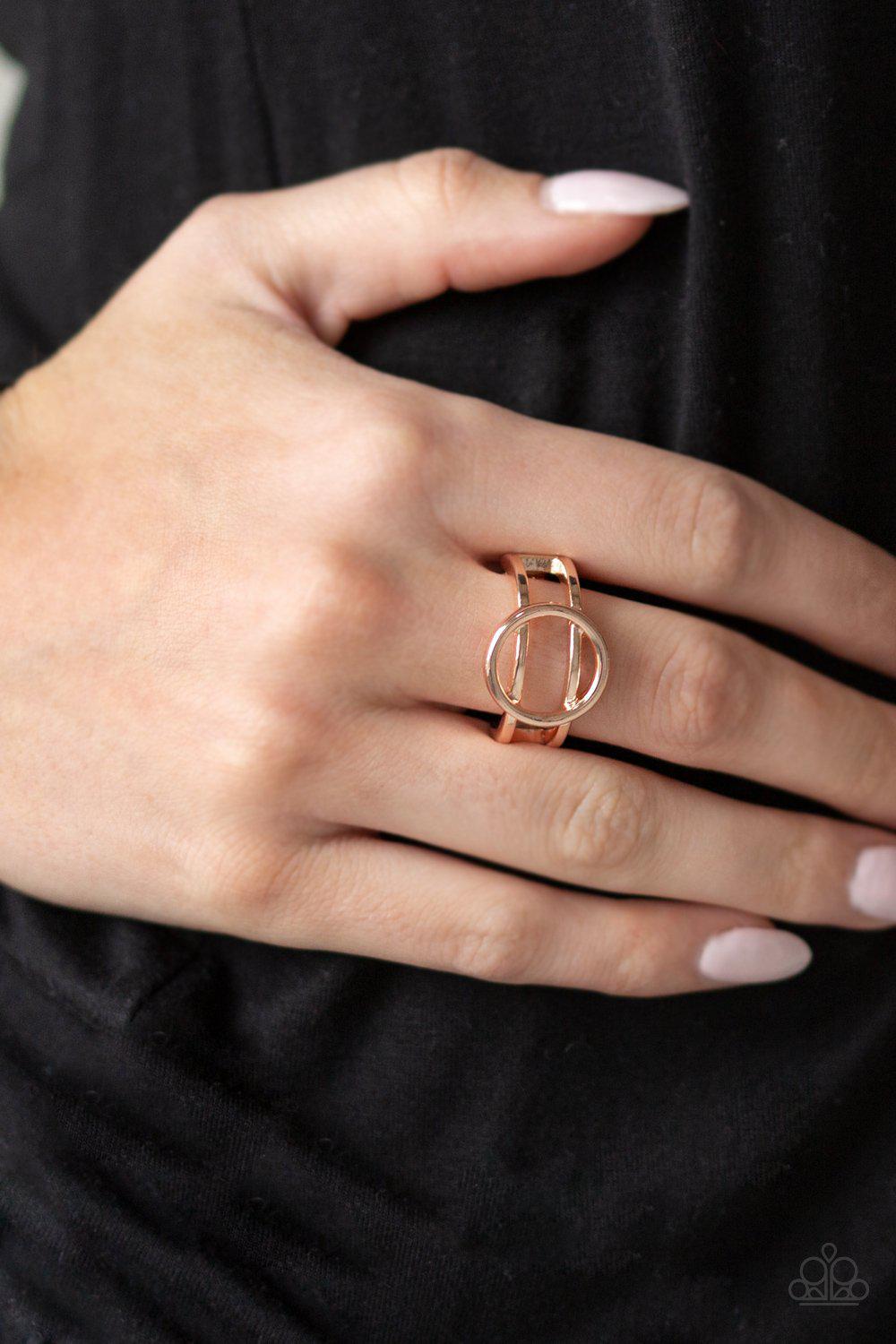 City Center Chic Rose Gold Ring - Paparazzi Accessories- on model - CarasShop.com - Paparazzi Jewelry by Cara Jewels