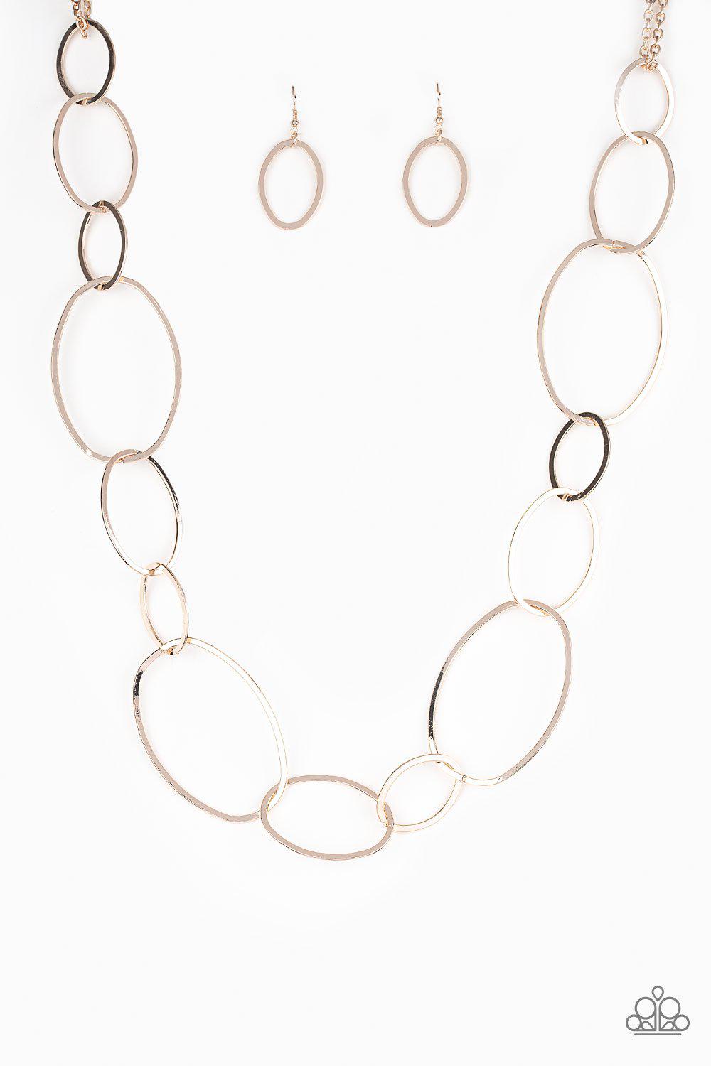 City Circuit Rose Gold Necklace - Paparazzi Accessories- lightbox - CarasShop.com - Paparazzi Jewelry by Cara Jewels
