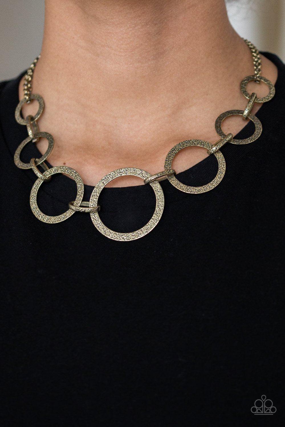 City Circus Brass Necklace - Paparazzi Accessories- on model - CarasShop.com - Paparazzi Jewelry by Cara Jewels