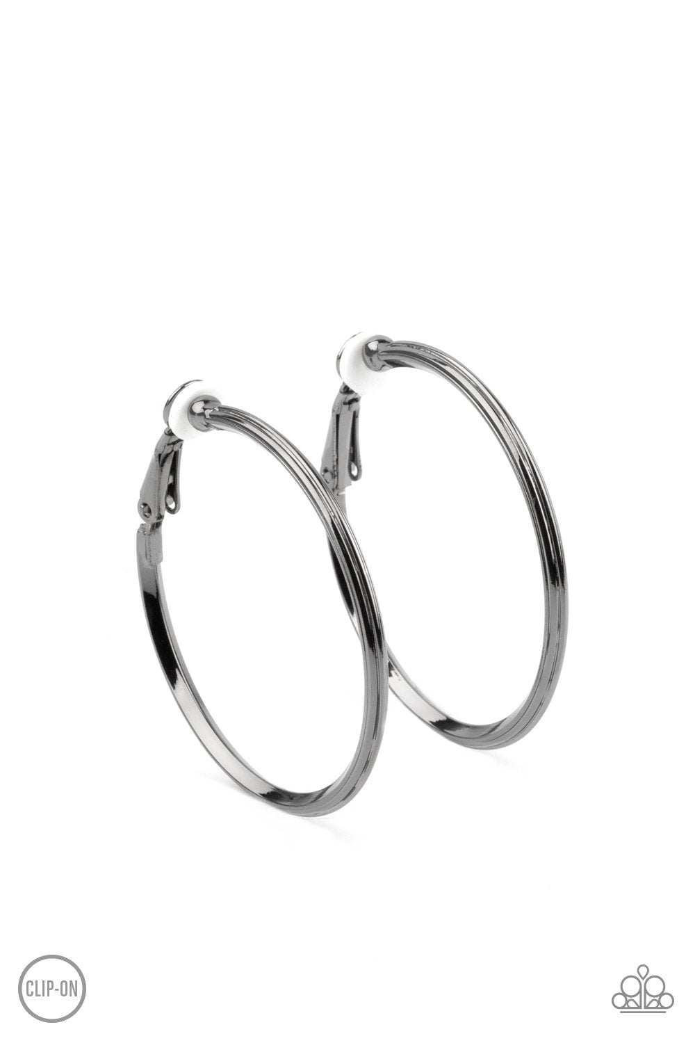 City Classic Gunmetal Black Clip-on Hoop Earrings - Paparazzi Accessories- lightbox - CarasShop.com - Paparazzi Jewelry by Cara Jewels