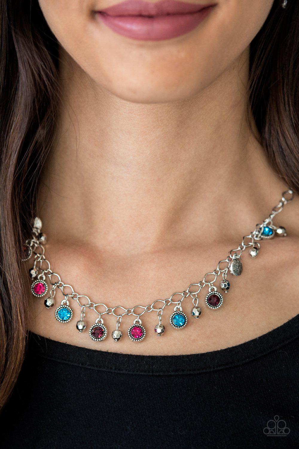 City Couture Silver and Multicolored Gem Necklace - Paparazzi Accessories- on model - CarasShop.com - Paparazzi Jewelry by Cara Jewels