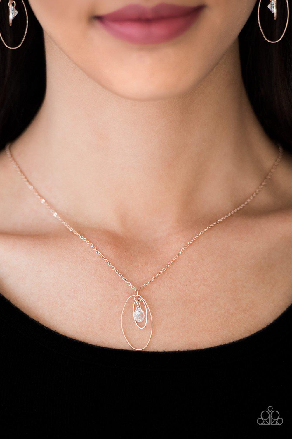 City Gem Rose Gold Necklace - Paparazzi Accessories- on model - CarasShop.com - Paparazzi Jewelry by Cara Jewels