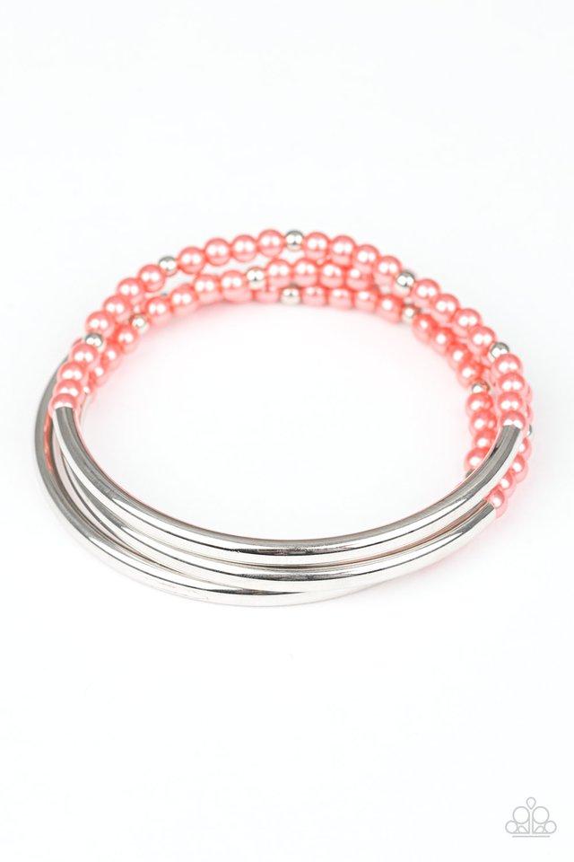 City Pretty Coral and Silver Bracelet Set - Paparazzi Accessories- lightbox - CarasShop.com - Paparazzi Jewelry by Cara Jewels
