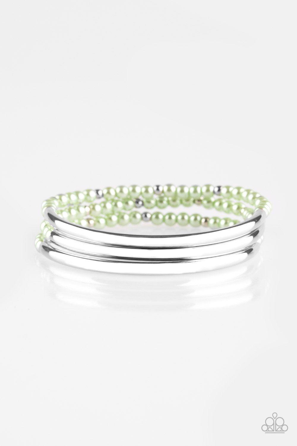 City Pretty Mint Green and Silver Bracelet Set - Paparazzi Accessories- lightbox - CarasShop.com - Paparazzi Jewelry by Cara Jewels
