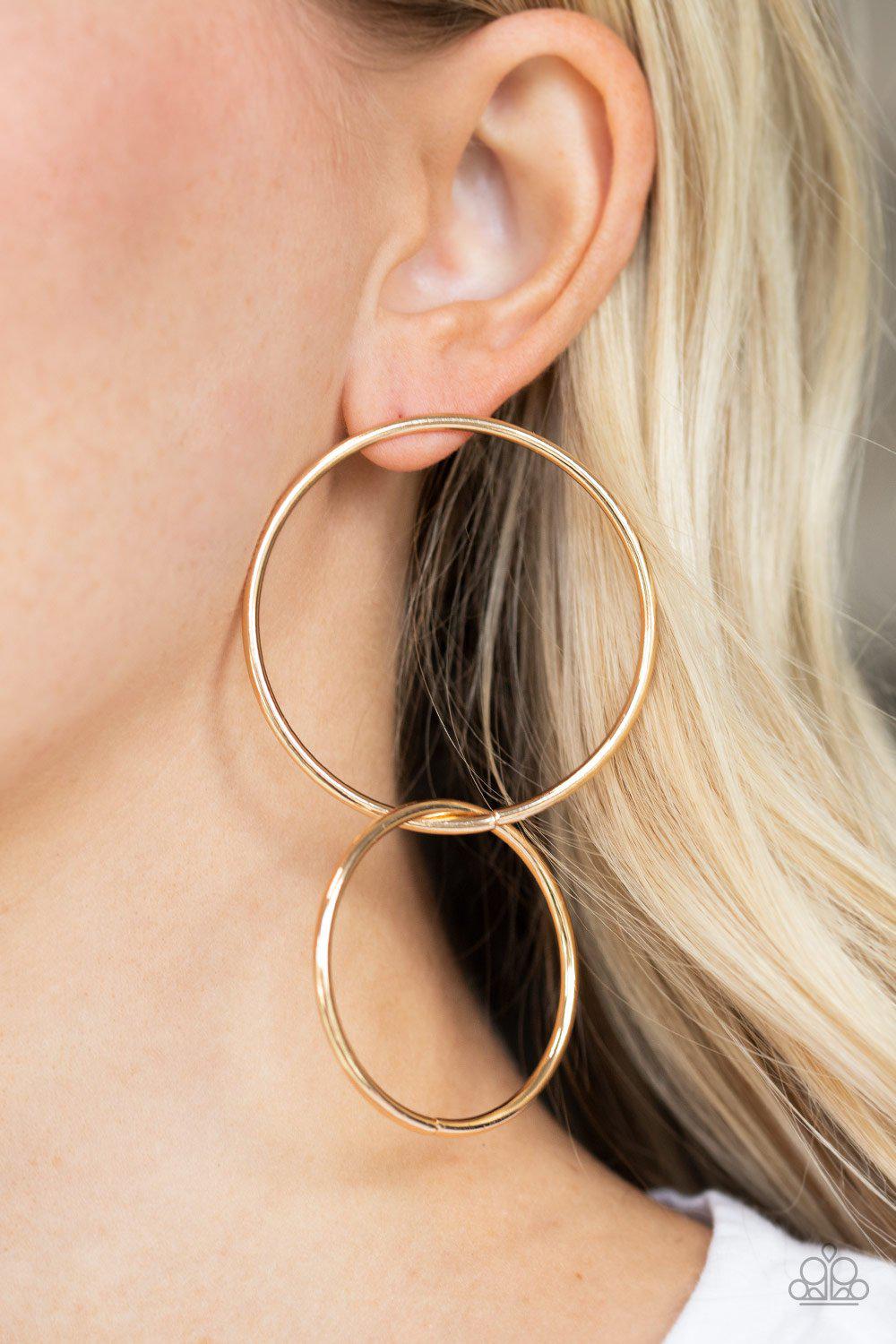 City Simplicity Gold Earrings - Paparazzi Accessories- on model - CarasShop.com - Paparazzi Jewelry by Cara Jewels