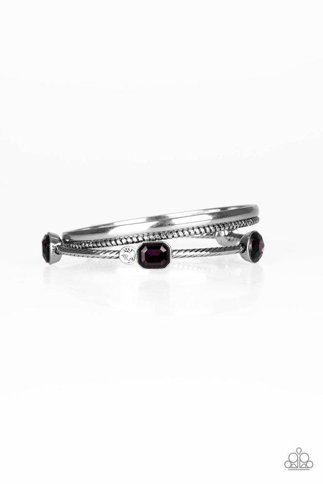 City Slicker Sleek Purple Rhinestone and Silver Bangle Set - Paparazzi Accessories- lightbox - CarasShop.com - Paparazzi Jewelry by Cara Jewels