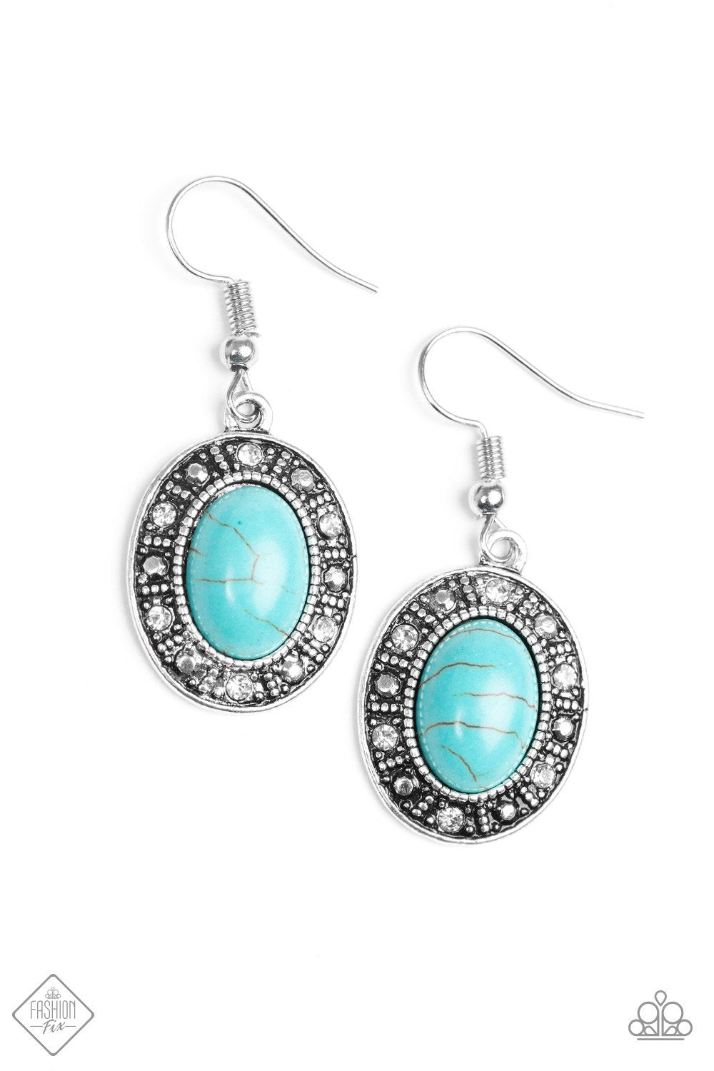 Classically Country Turquoise Blue Stone and White Rhinestone Earrings - Paparazzi Accessories- lightbox - CarasShop.com - Paparazzi Jewelry by Cara Jewels