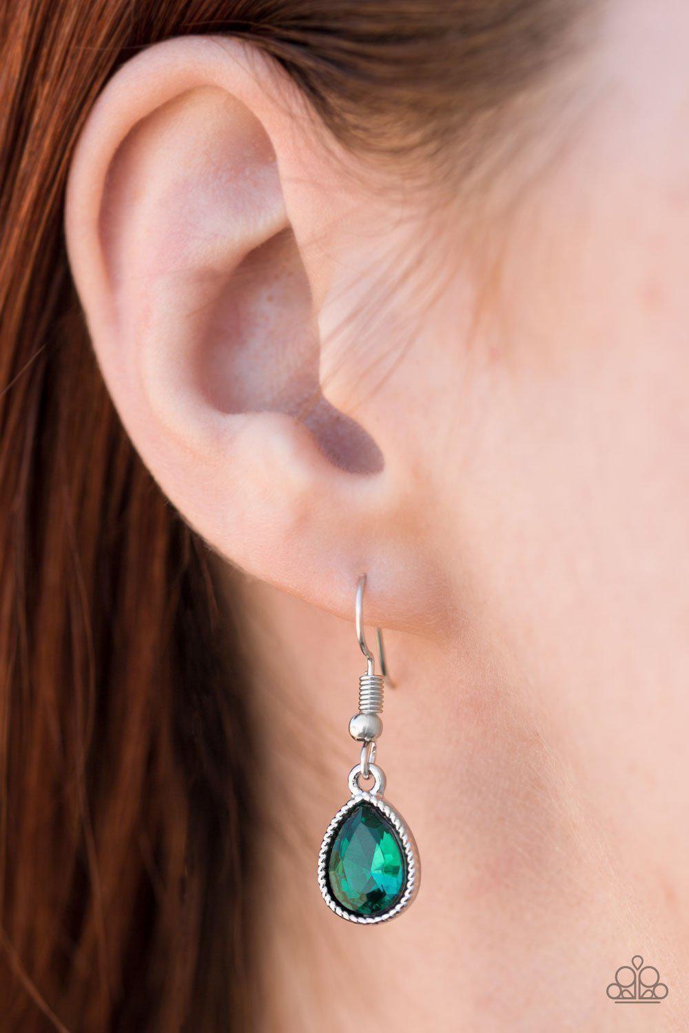 Classy Classisist Silver and Green Rhinestone Necklace - Paparazzi Accessories - free matching earrings -CarasShop.com - Paparazzi Jewelry by Cara Jewels