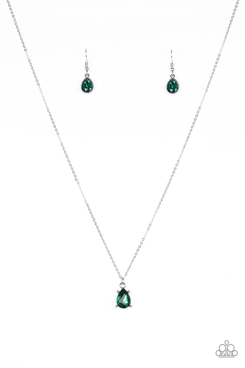 Classy Classisist Silver and Green Rhinestone Necklace - Paparazzi Accessories- lightbox - CarasShop.com - Paparazzi Jewelry by Cara Jewels