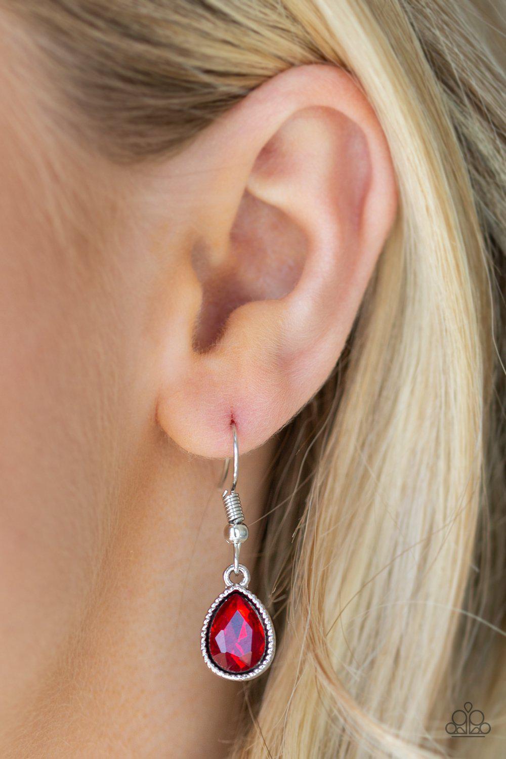 Classy Classisist Silver and Red Rhinestone Necklace - Paparazzi Accessories - free matching earrings -CarasShop.com - Paparazzi Jewelry by Cara Jewels