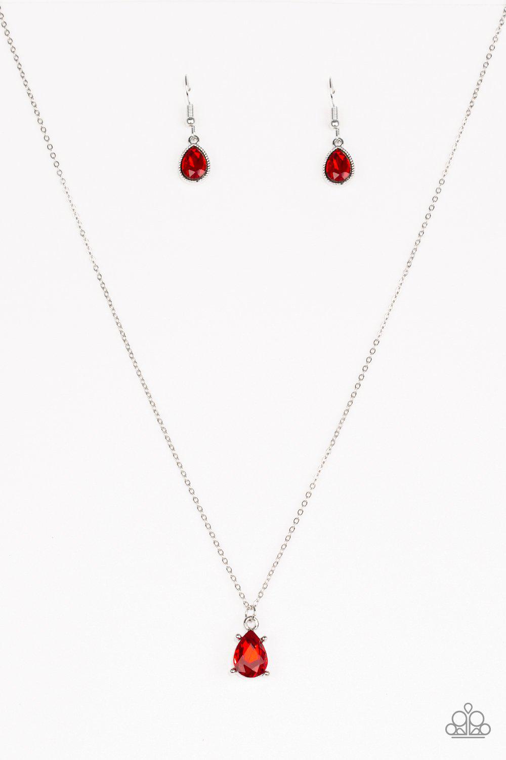 Classy Classisist Silver and Red Rhinestone Necklace - Paparazzi Accessories- lightbox - CarasShop.com - Paparazzi Jewelry by Cara Jewels
