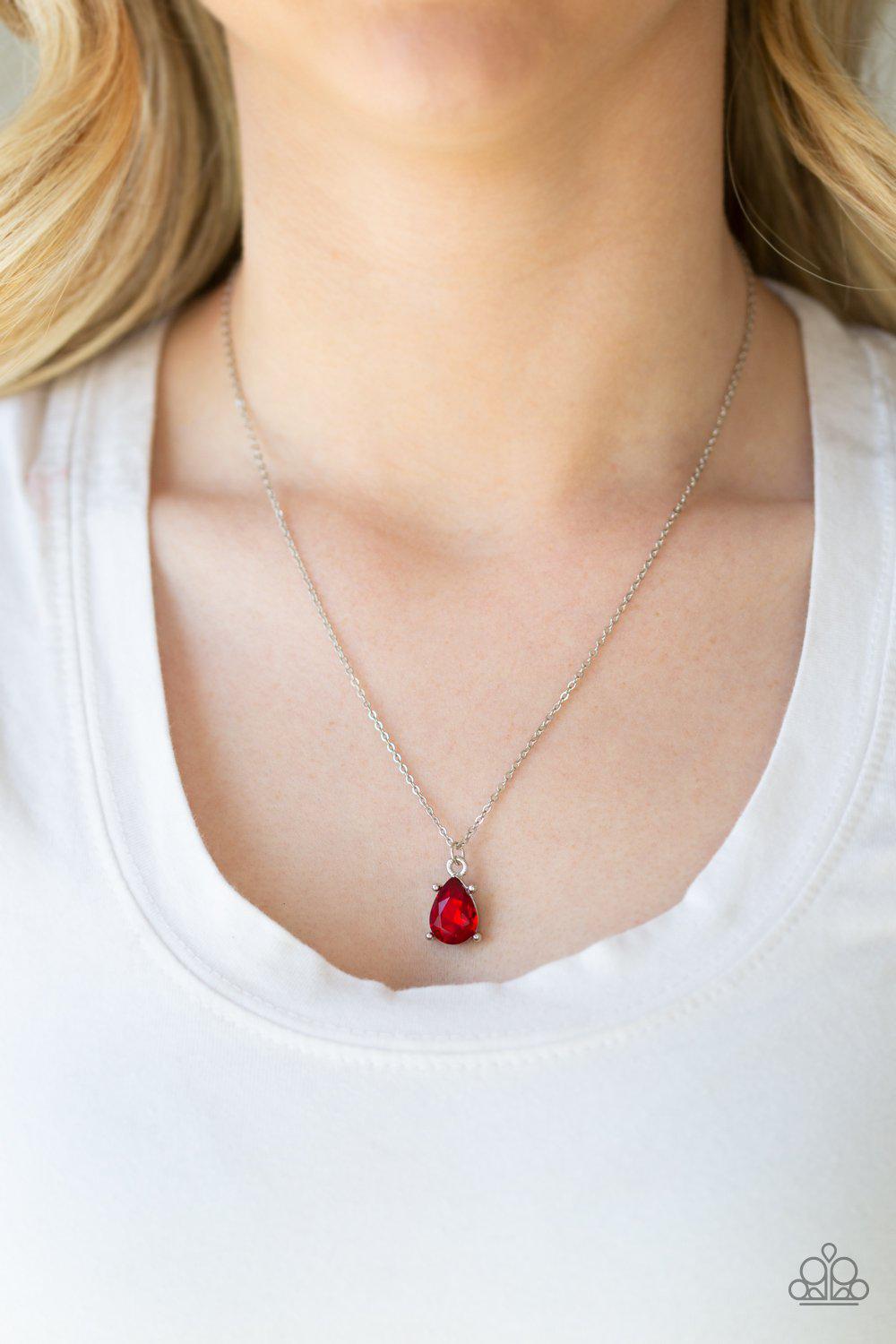 Classy Classisist Silver and Red Rhinestone Necklace - Paparazzi Accessories- on model - CarasShop.com - Paparazzi Jewelry by Cara Jewels