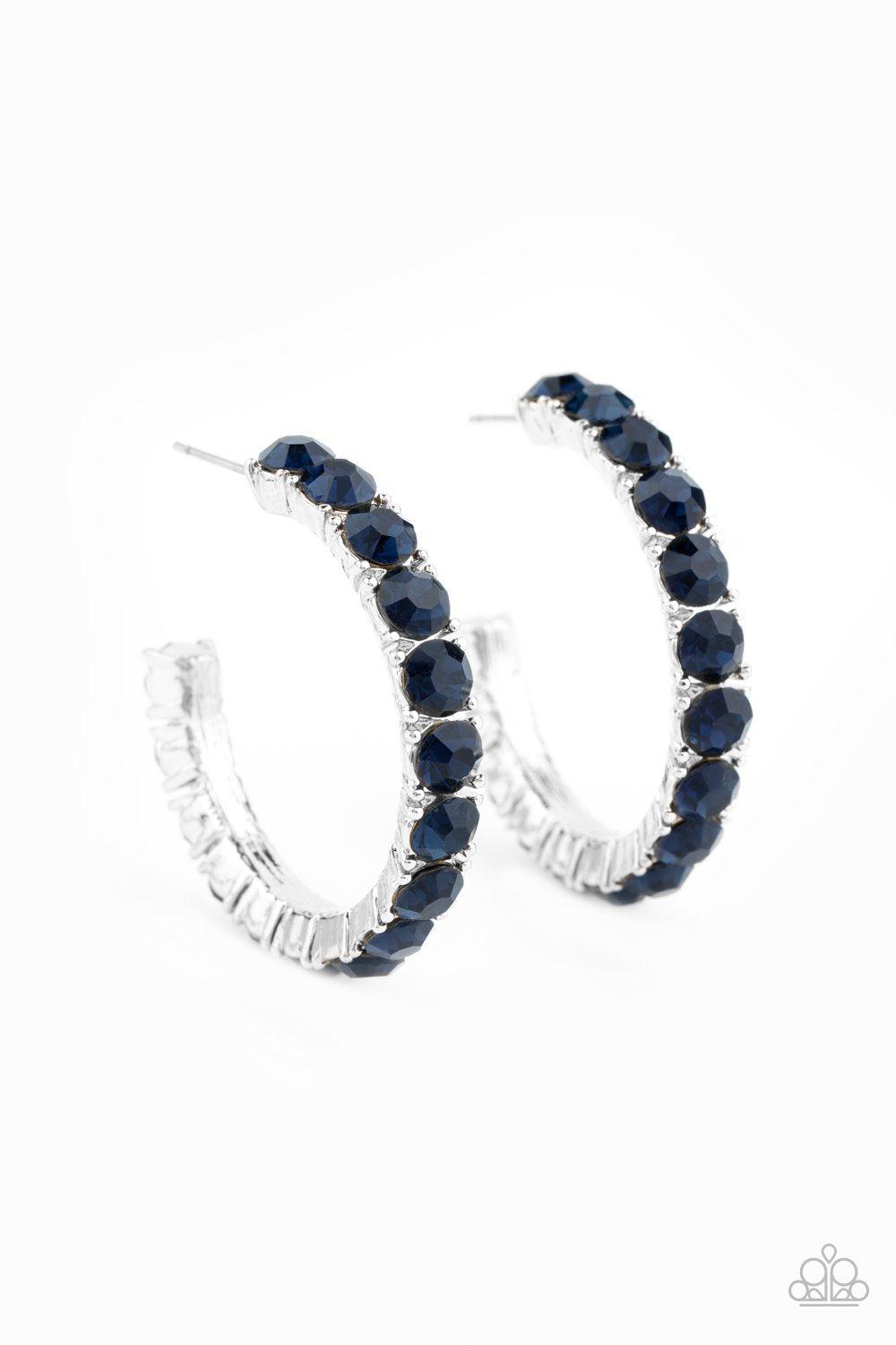 CLASSY is in Session Blue Rhinestone Hoop Earrings - Paparazzi Accessories- lightbox - CarasShop.com - Paparazzi Jewelry by Cara Jewels