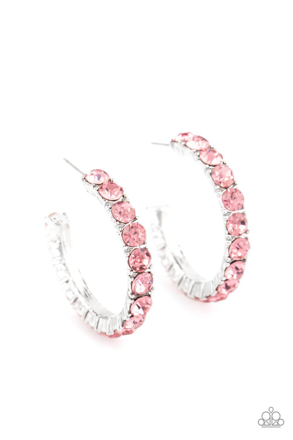 CLASSY is in Session Pink Rhinestone Hoop Earrings - Paparazzi Accessories- lightbox - CarasShop.com - Paparazzi Jewelry by Cara Jewels