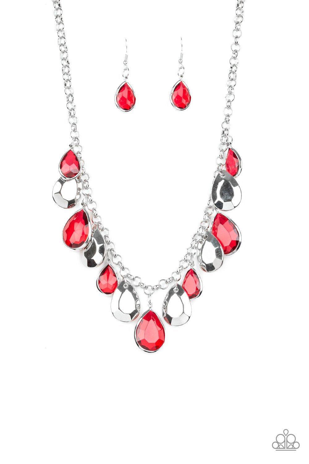 CLIQUE-bait Red and Silver Necklace - Paparazzi Accessories- lightbox - CarasShop.com - Paparazzi Jewelry by Cara Jewels