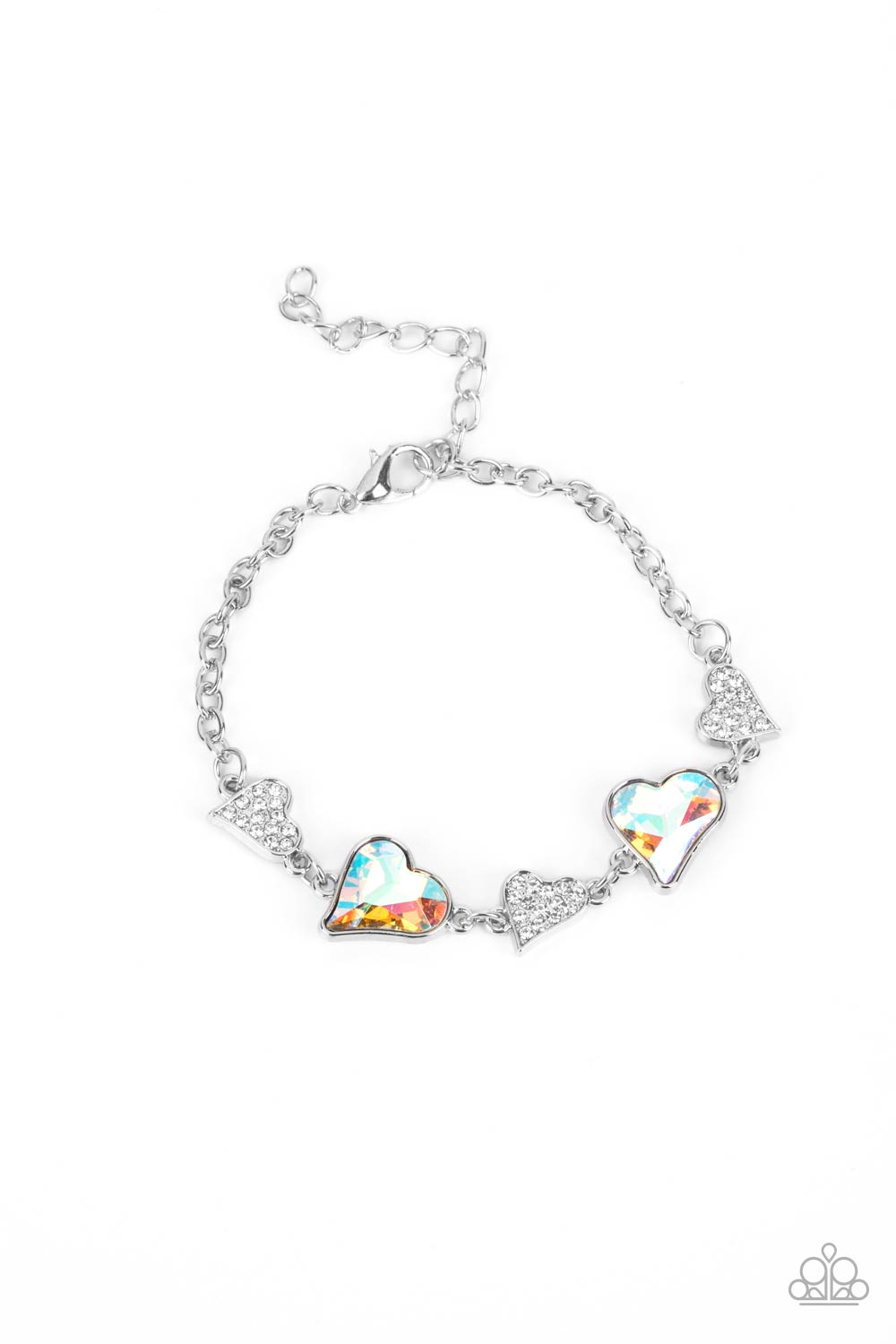 Cluelessly Crushing Multi Iridescent Rhinestone Heart Bracelet - Paparazzi Accessories- lightbox - CarasShop.com - Paparazzi Jewelry by Cara Jewels