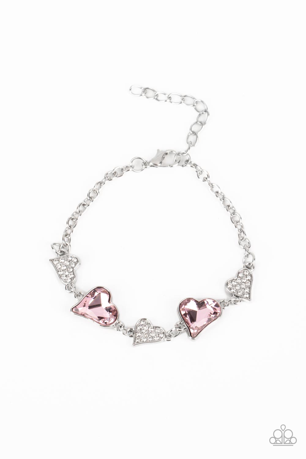 Cluelessly Crushing Pink Rhinestone Heart Bracelet - Paparazzi Accessories- lightbox - CarasShop.com - Paparazzi Jewelry by Cara Jewels