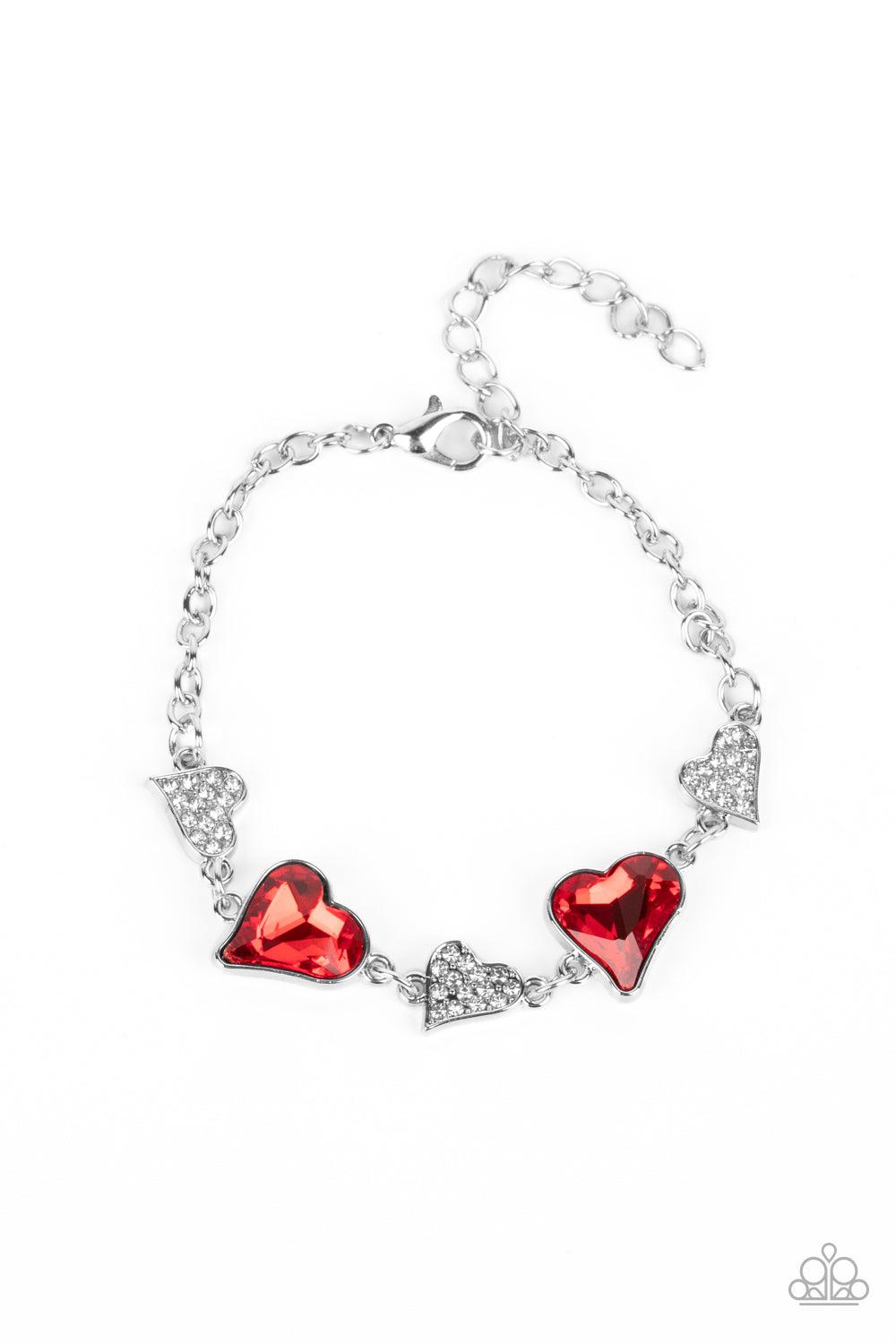 Cluelessly Crushing Red Rhinestone Heart Bracelet - Paparazzi Accessories- lightbox - CarasShop.com - Paparazzi Jewelry by Cara Jewels