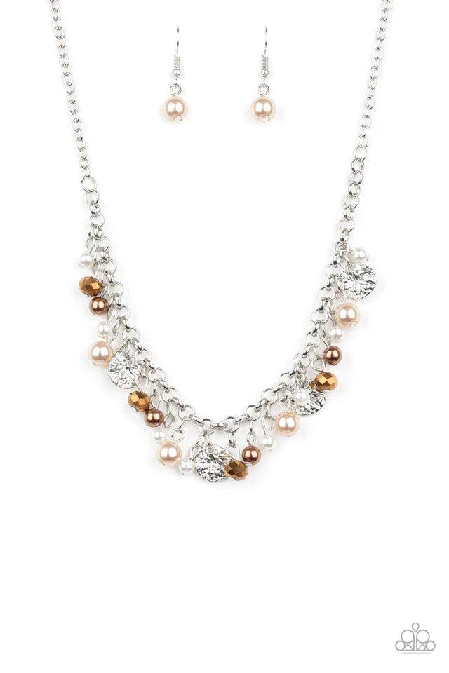 Coastal Cache Multi White & Brown Necklace - Paparazzi Accessories- lightbox - CarasShop.com - Paparazzi Jewelry by Cara Jewels