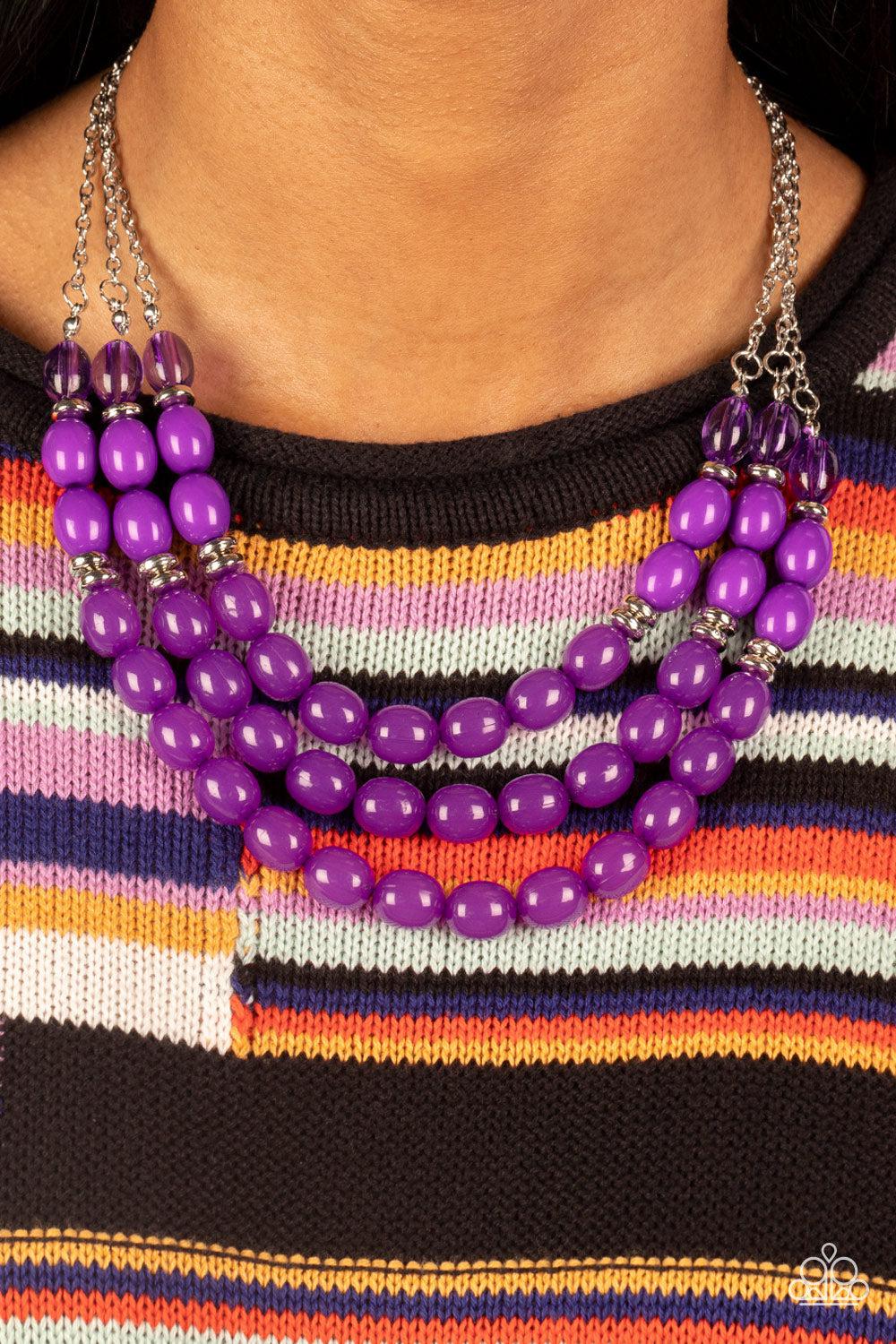 Coastal Cruise Purple Necklace - Paparazzi Accessories- on model - CarasShop.com - Paparazzi Jewelry by Cara Jewels