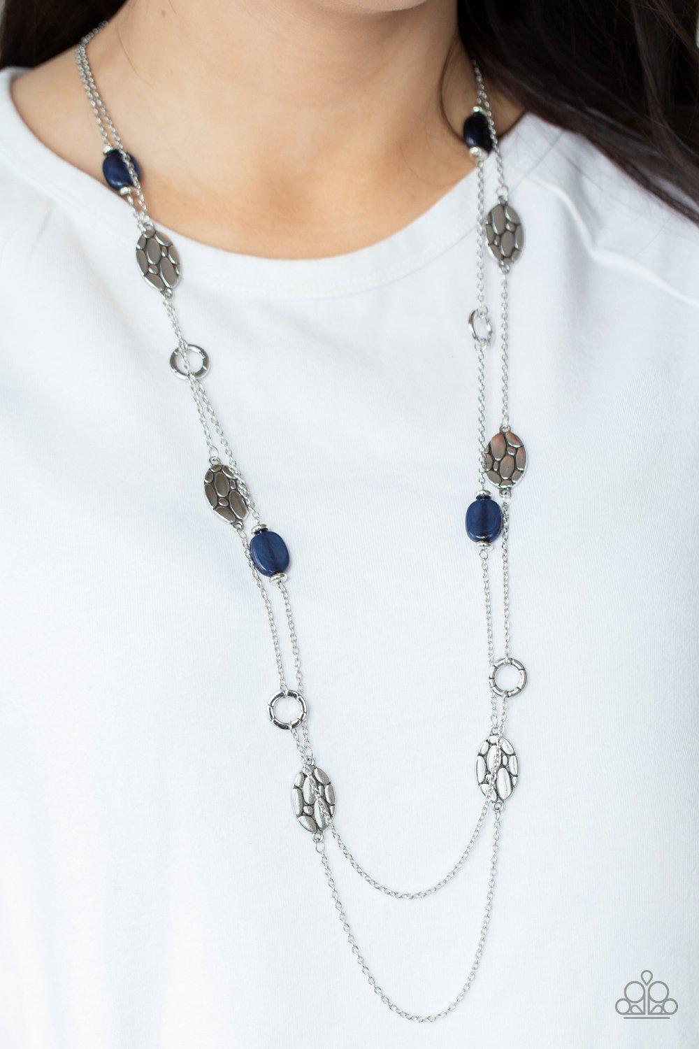 Cobble Creeks Blue and Silver Necklace - Paparazzi Accessories- on model - CarasShop.com - Paparazzi Jewelry by Cara Jewels