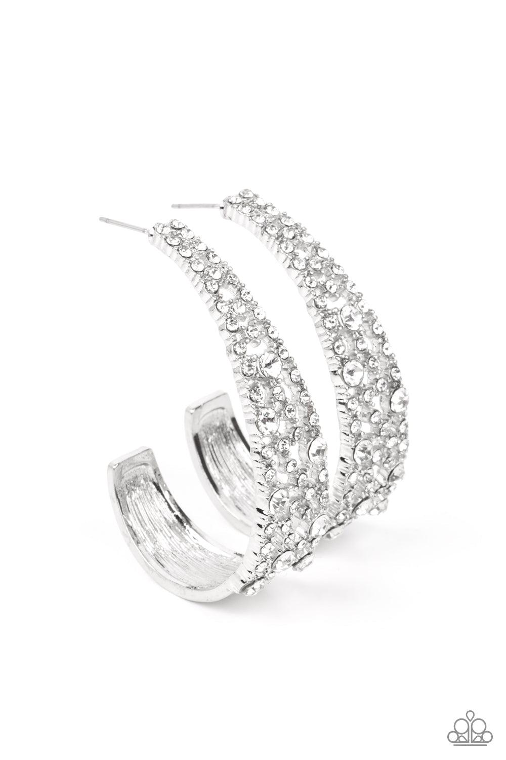 Cold As Ice White Rhinestone Hoop Earrings - Paparazzi Accessories- lightbox - CarasShop.com - Paparazzi Jewelry by Cara Jewels