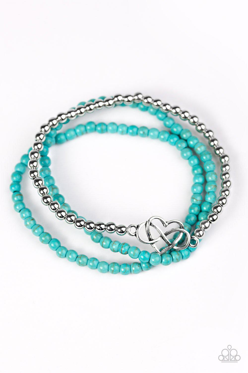 Collect Moments Blue and Silver Heart Bracelet Set - Paparazzi Accessories- lightbox - CarasShop.com - Paparazzi Jewelry by Cara Jewels