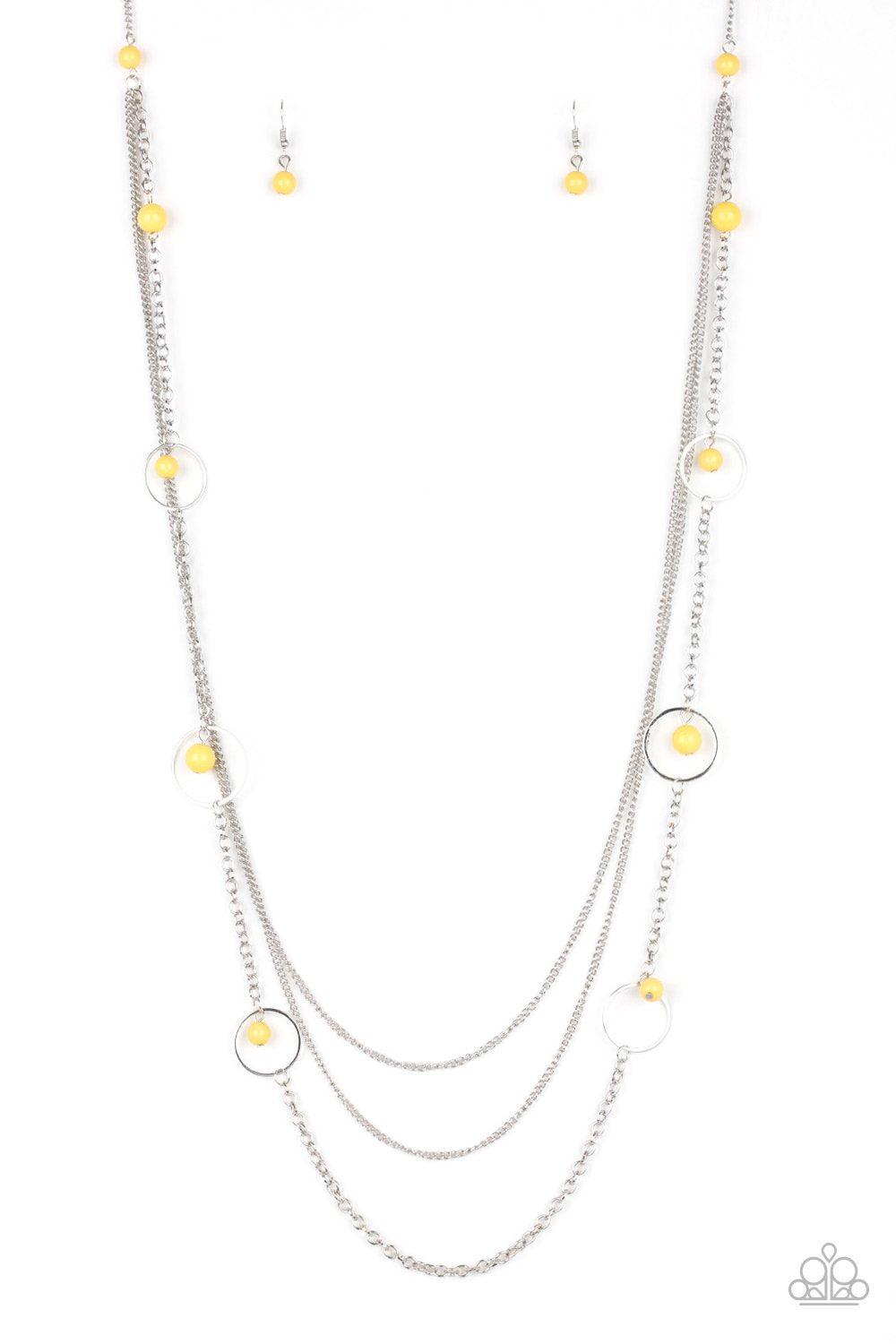 Collectively Carefree Silver and Yellow Necklace - Paparazzi Accessories- lightbox - CarasShop.com - Paparazzi Jewelry by Cara Jewels