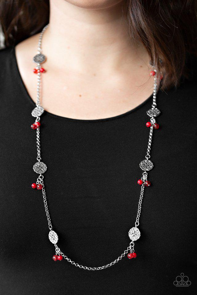 Color Boost Red Necklace - Paparazzi Accessories- on model - CarasShop.com - Paparazzi Jewelry by Cara Jewels