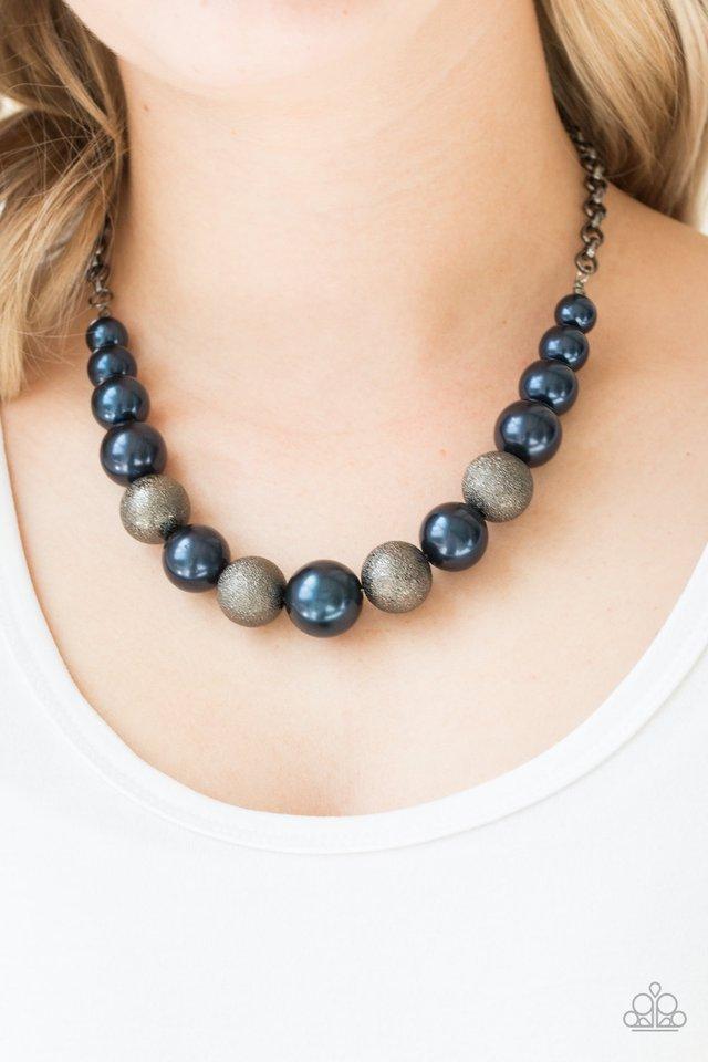 Color Me CEO Blue and Gunmetal Necklace - Paparazzi Accessories- on model - CarasShop.com - Paparazzi Jewelry by Cara Jewels