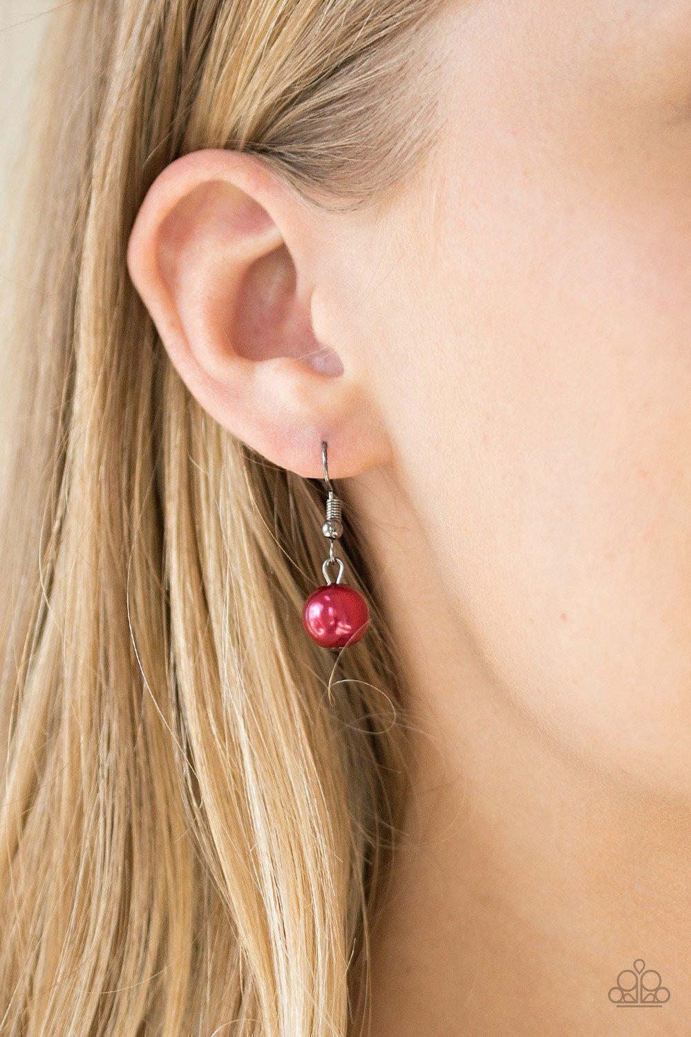 Color Me CEO Red and Gunmetal Pearl Necklace - Paparazzi Accessories - free matching earrings -CarasShop.com - Paparazzi Jewelry by Cara Jewels