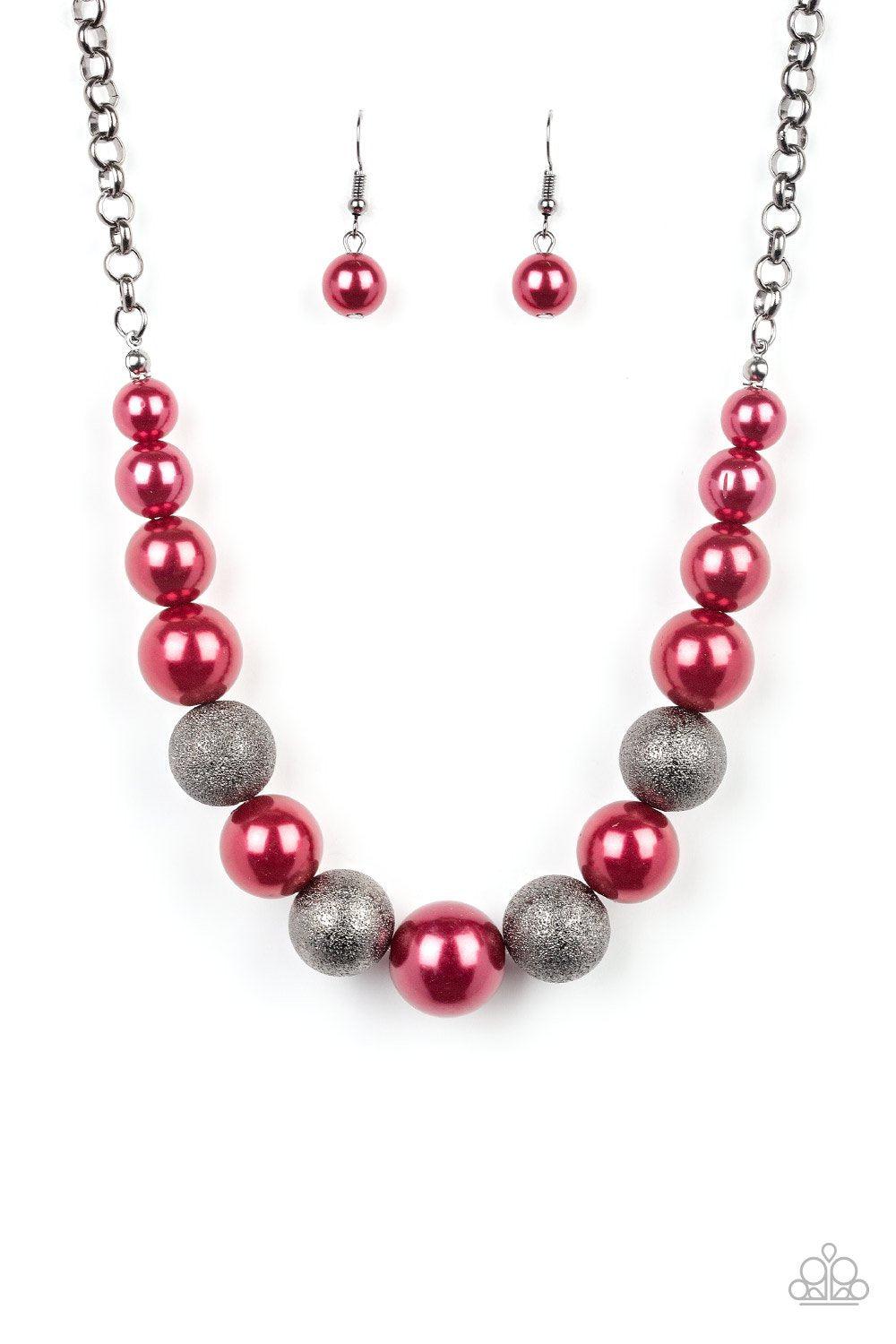 Color Me CEO Red and Gunmetal Pearl Necklace - Paparazzi Accessories- lightbox - CarasShop.com - Paparazzi Jewelry by Cara Jewels