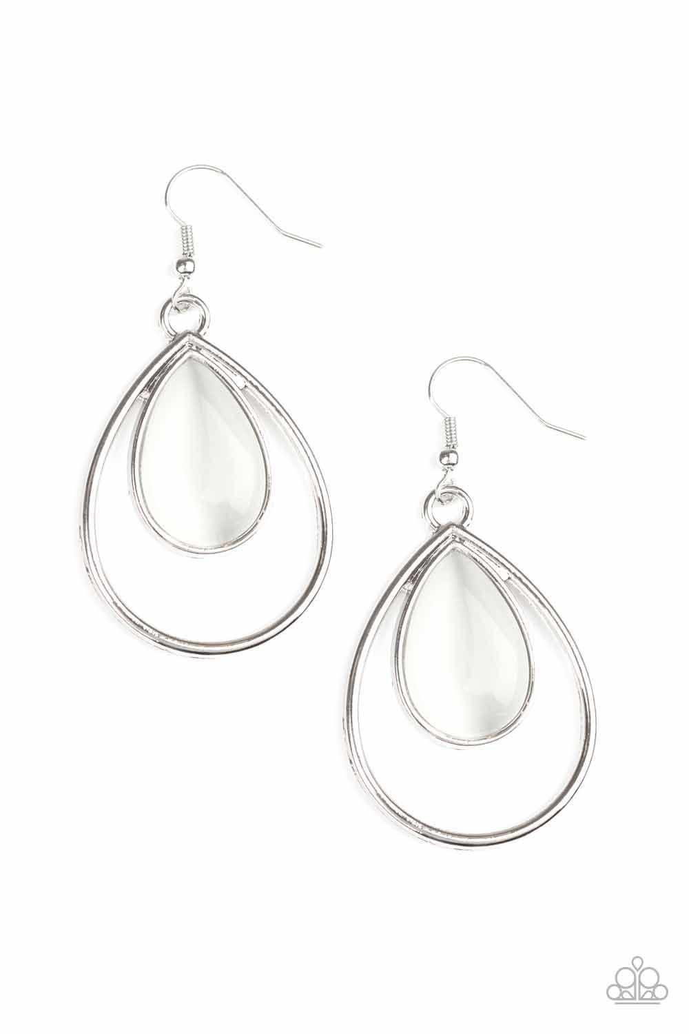 Color Me Cool White Cat's Eye Earrings - Paparazzi Accessories- lightbox - CarasShop.com - Paparazzi Jewelry by Cara Jewels