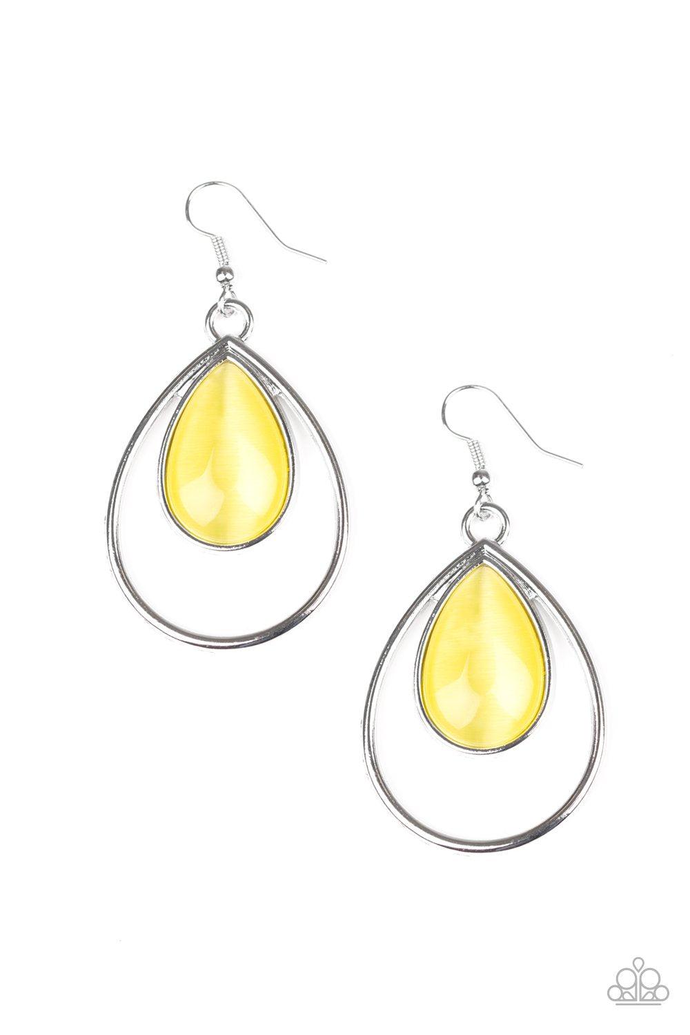 Color Me Cool Yellow Cat's Eye Earrings - Paparazzi Accessories- lightbox - CarasShop.com - Paparazzi Jewelry by Cara Jewels