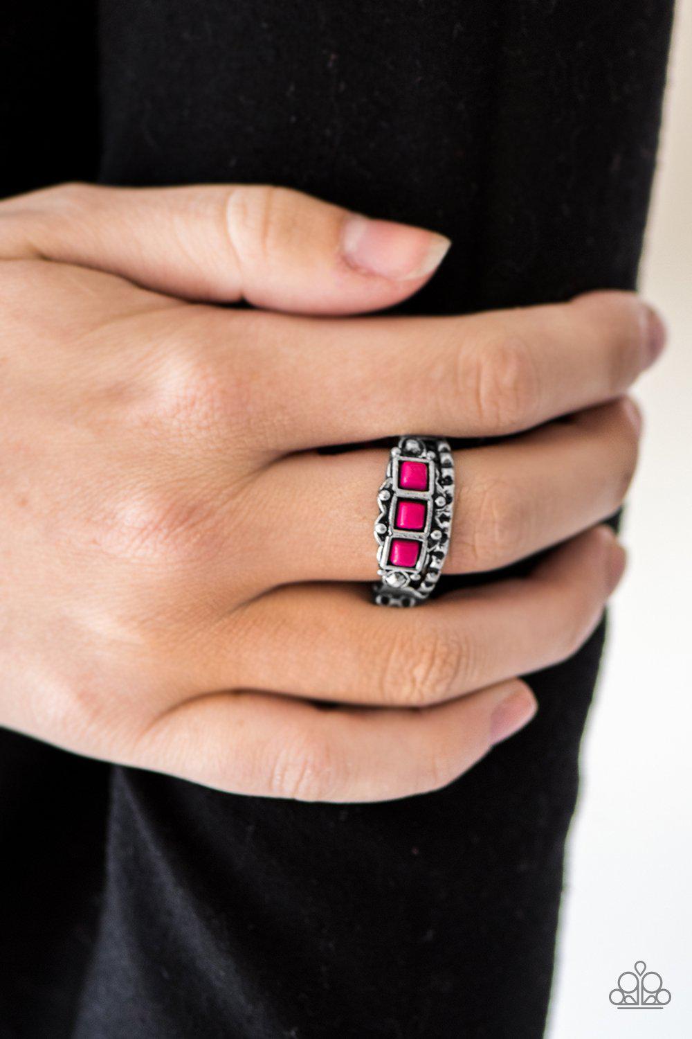 Color Me EMPRESSed! Pink and Silver Ring - Paparazzi Accessories- on model - CarasShop.com - Paparazzi Jewelry by Cara Jewels