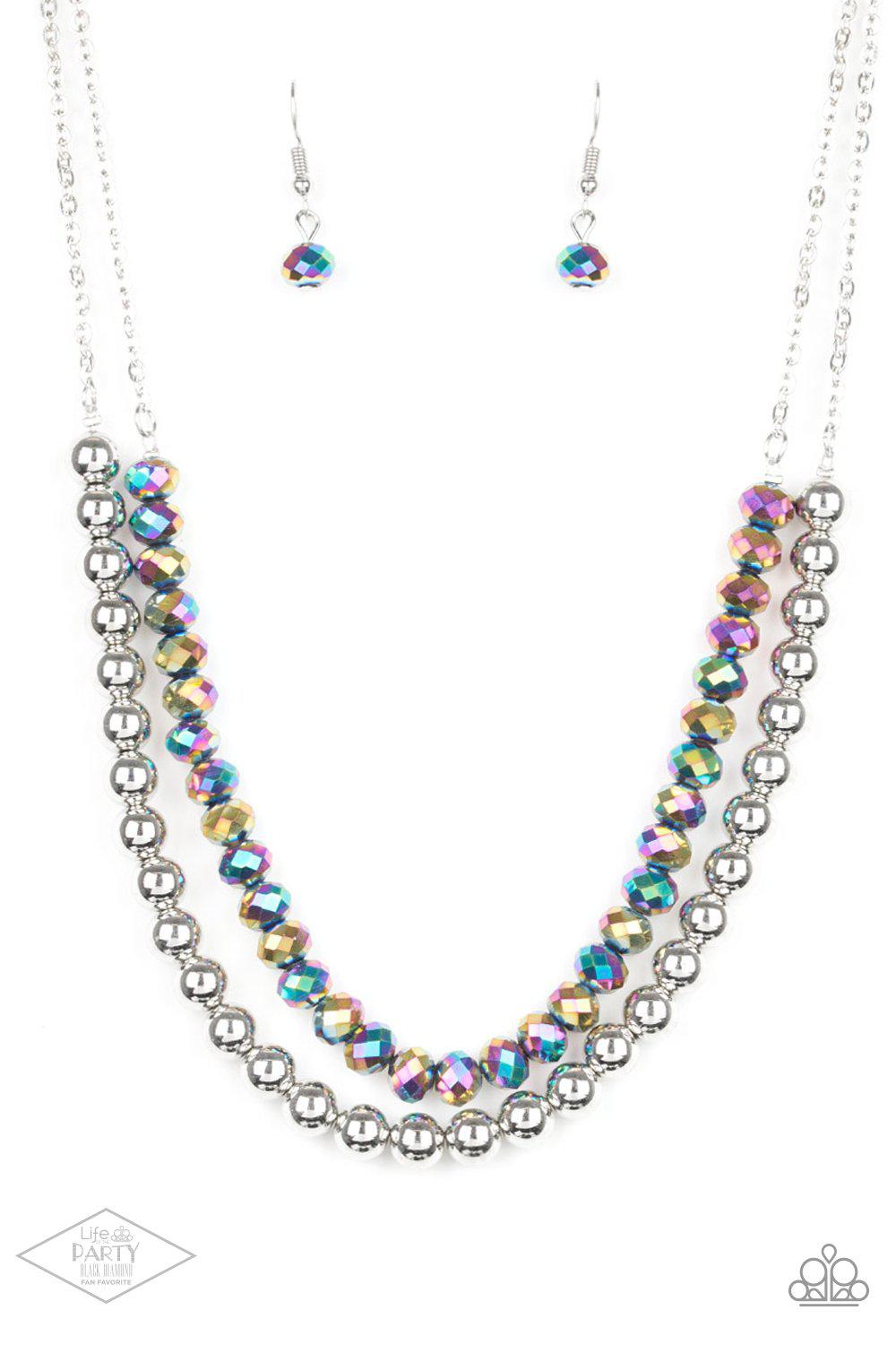 Color Of The Day Multi Rainbow Iridescent and Silver Necklace - Paparazzi Accessories- lightbox - CarasShop.com - Paparazzi Jewelry by Cara Jewels