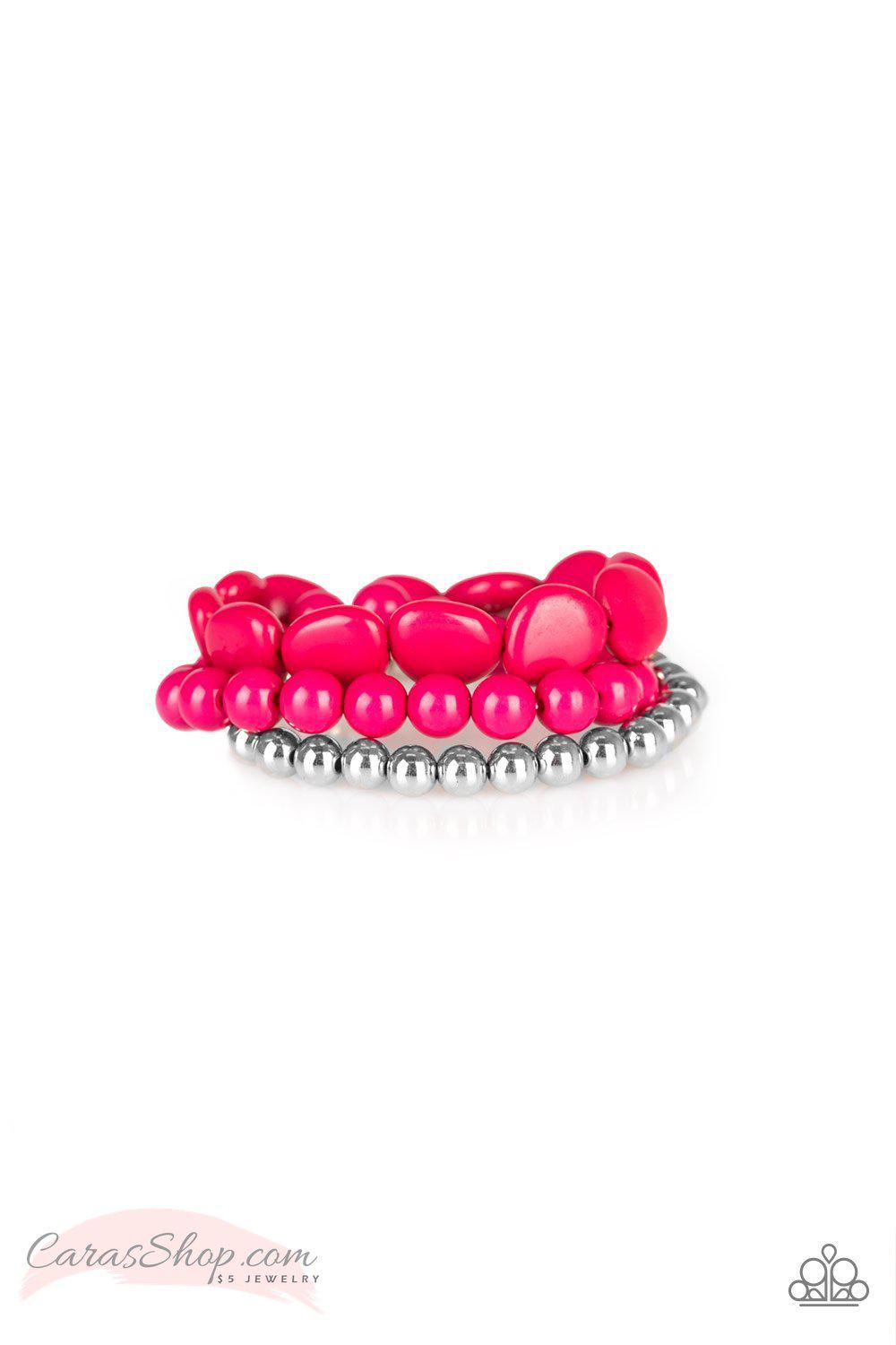 Color Venture Hot Pink and Silver Stretch Bracelet Set - Paparazzi Accessories- lightbox - CarasShop.com - Paparazzi Jewelry by Cara Jewels