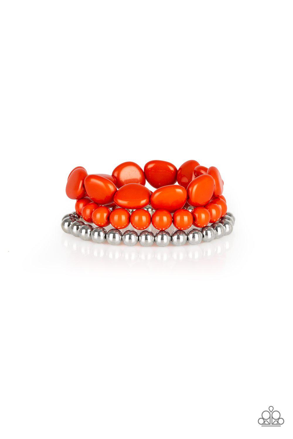 Color Venture Silver and Orange Bracelet Set - Paparazzi Accessories- lightbox - CarasShop.com - Paparazzi Jewelry by Cara Jewels