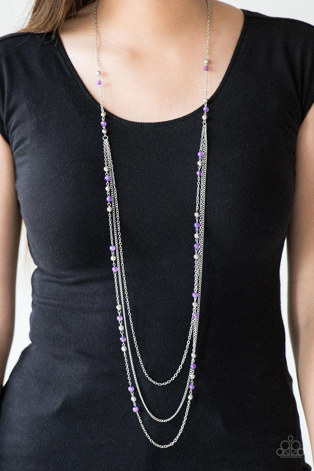 Colorful Cadence Purple Necklace - Paparazzi Accessories- on model - CarasShop.com - Paparazzi Jewelry by Cara Jewels