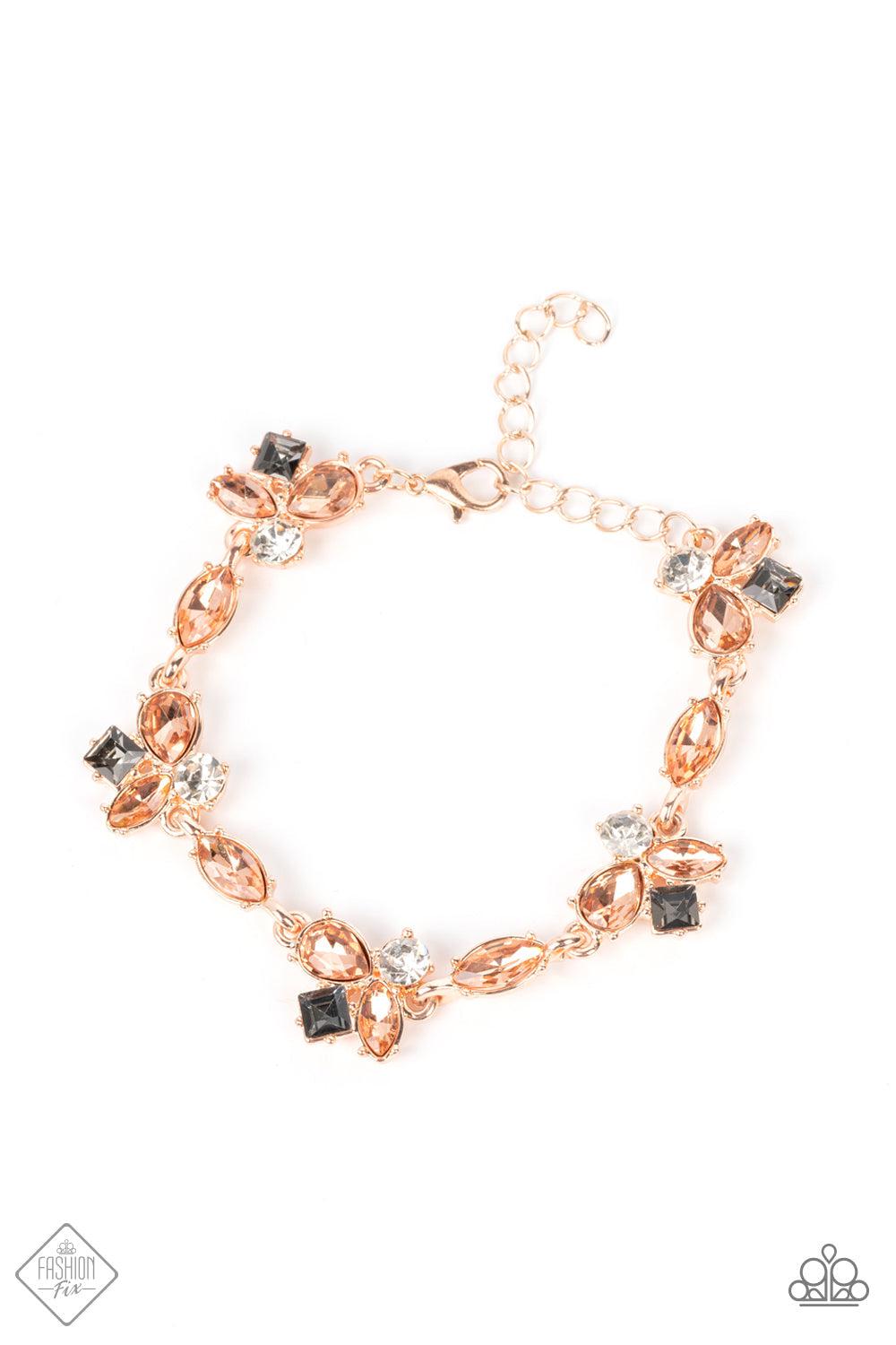 Colorful Captivation Rose Gold & Smoky Rhinestone Bracelet - Paparazzi Accessories- lightbox - CarasShop.com - Paparazzi Jewelry by Cara Jewels