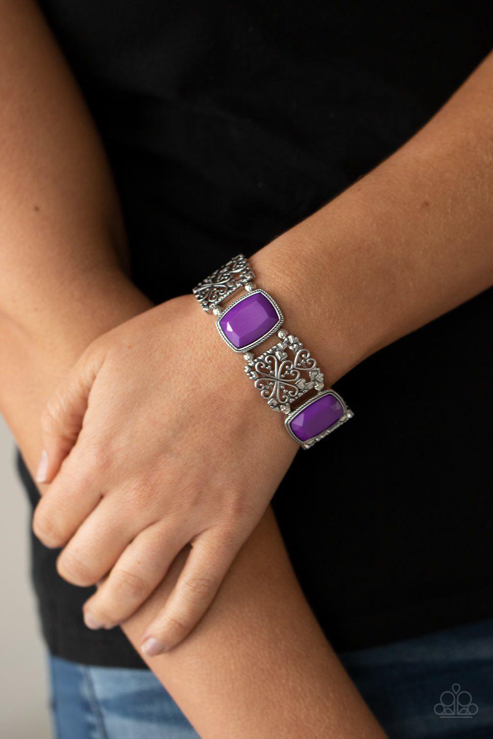 Colorful Coronation Purple and Silver Bracelet - Paparazzi Accessories- on model - CarasShop.com - Paparazzi Jewelry by Cara Jewels