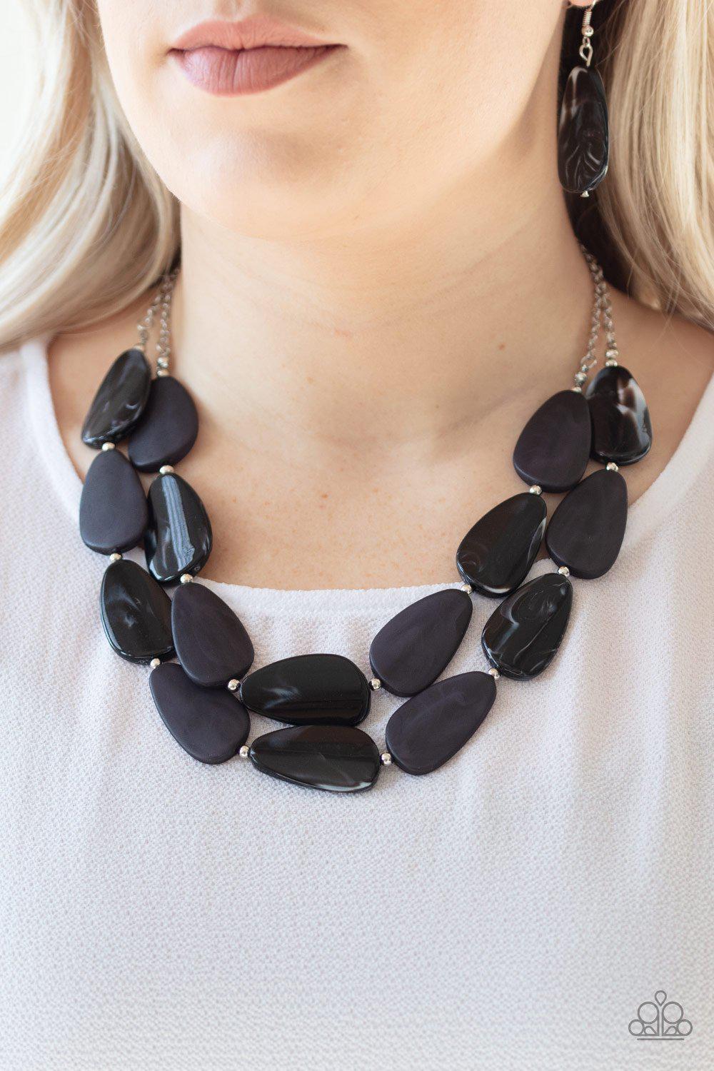 Colorfully Calming Black Faux-Marble Necklace - Paparazzi Accessories- on model - CarasShop.com - Paparazzi Jewelry by Cara Jewels