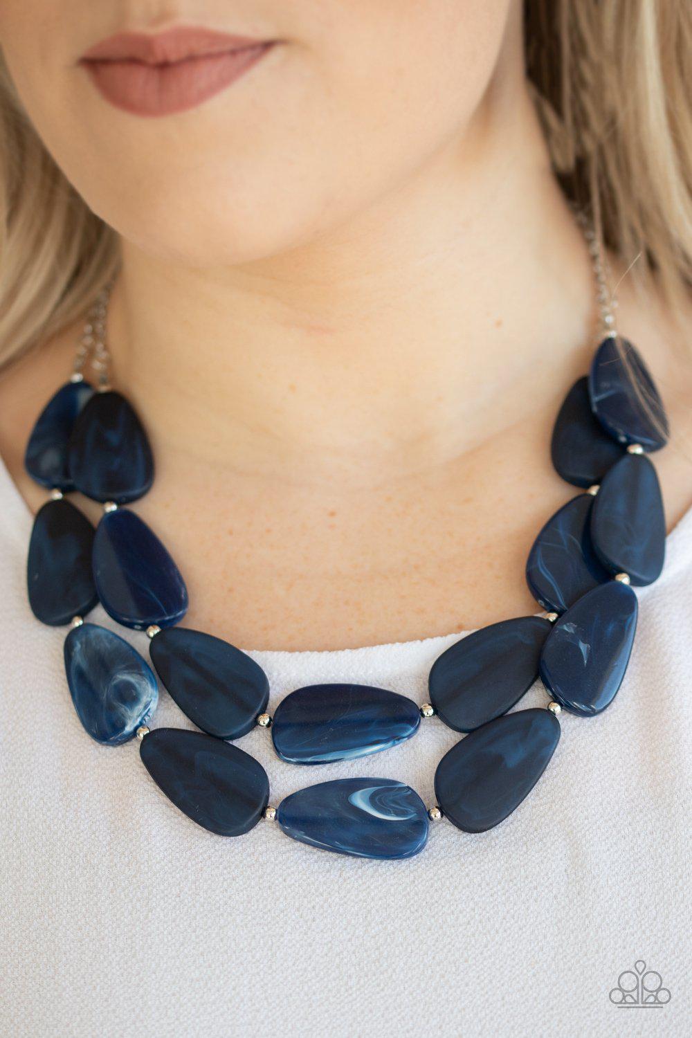 Colorfully Calming Blue Faux-Marble Necklace - Paparazzi Accessories- on model - CarasShop.com - Paparazzi Jewelry by Cara Jewels