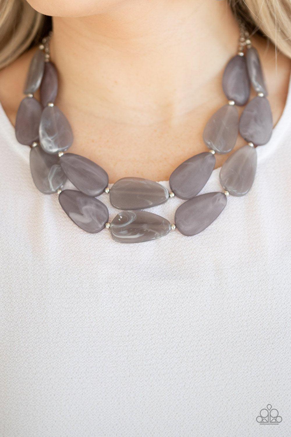 Colorfully Calming Silver Faux-Marble Necklace - Paparazzi Accessories- on model - CarasShop.com - Paparazzi Jewelry by Cara Jewels