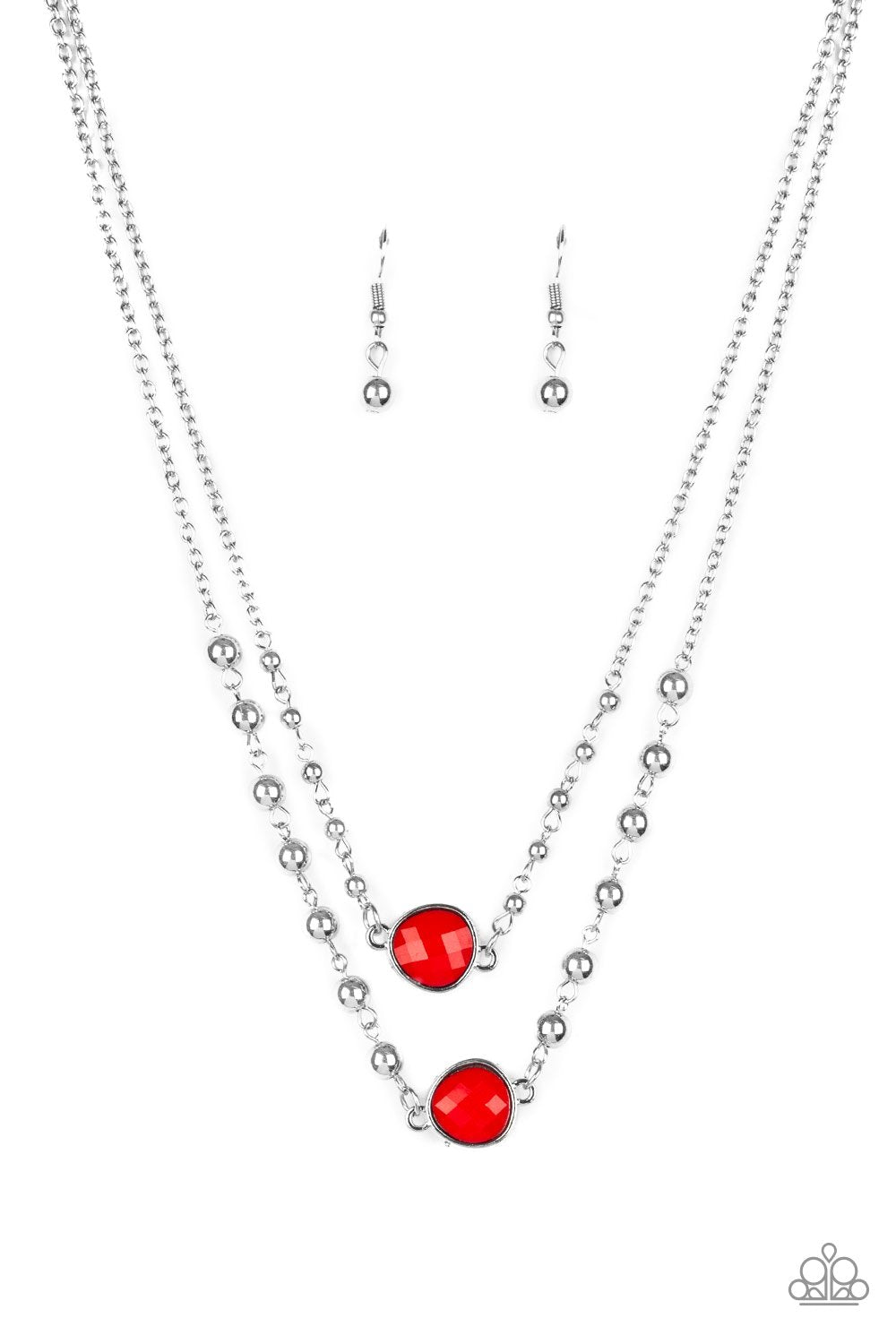 Colorfully Charming Red and Silver Necklace - Paparazzi Accessories- lightbox - CarasShop.com - Paparazzi Jewelry by Cara Jewels