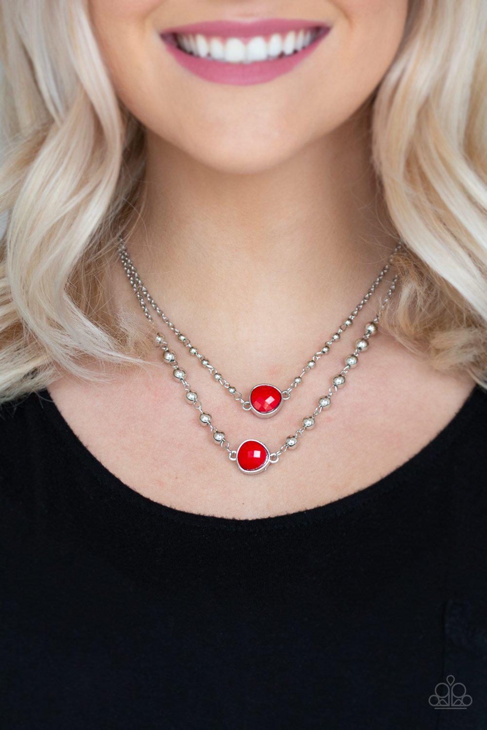 Colorfully Charming Red and Silver Necklace - Paparazzi Accessories- on model - CarasShop.com - Paparazzi Jewelry by Cara Jewels