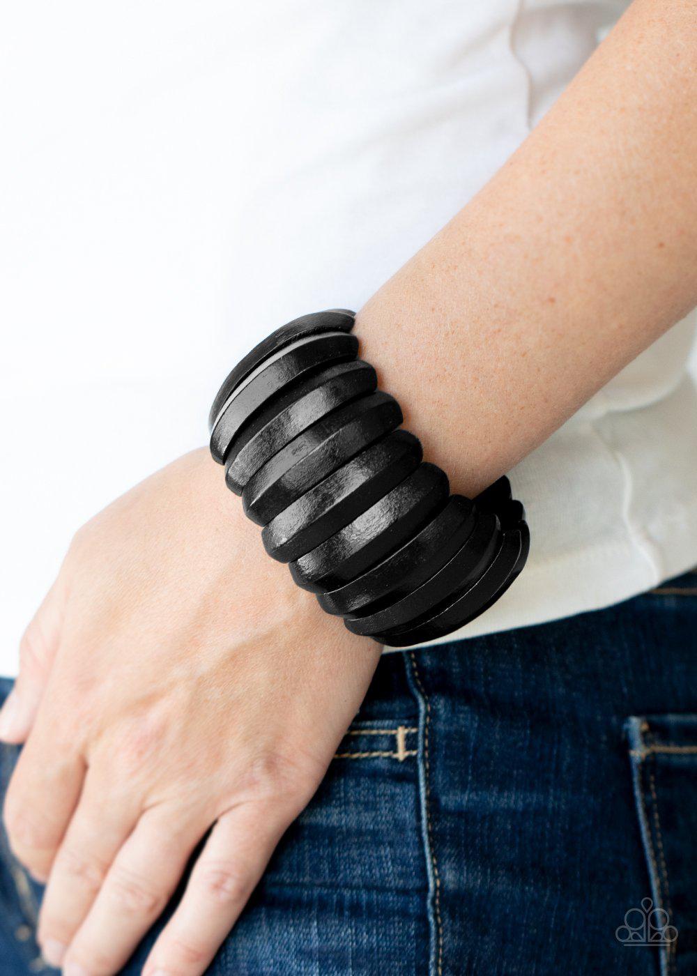 Colorfully Congo Black Wood Bracelet - Paparazzi Accessories- on model - CarasShop.com - Paparazzi Jewelry by Cara Jewels